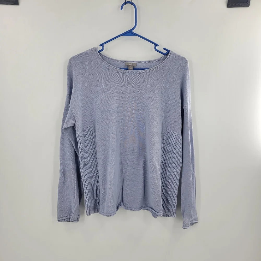 J Jill Sweater Womens Knit Wide Neck Light Blue 100% Cotton Top Classic Sz Small
